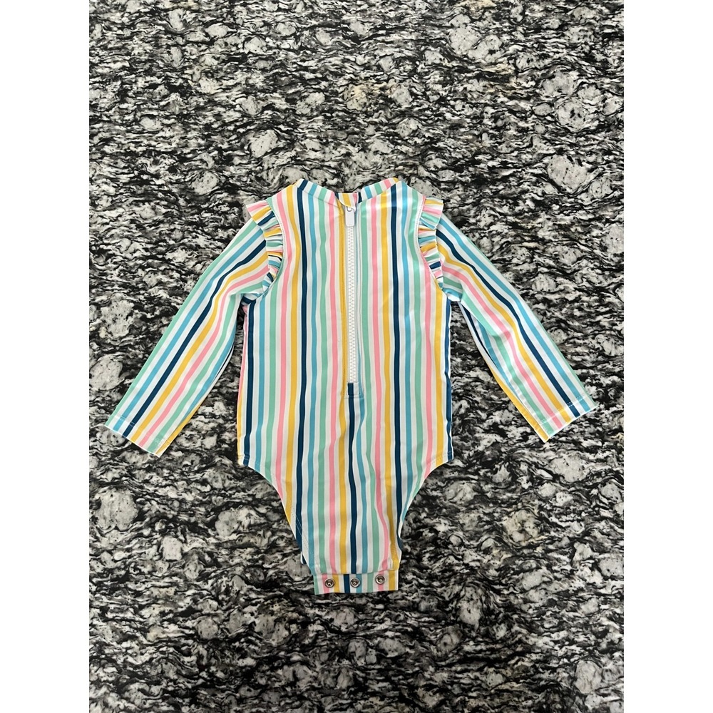 Old Navy Striped Ruffle Trim Rashguard One Piece Swimsuit Girls 6-12M Multicolor